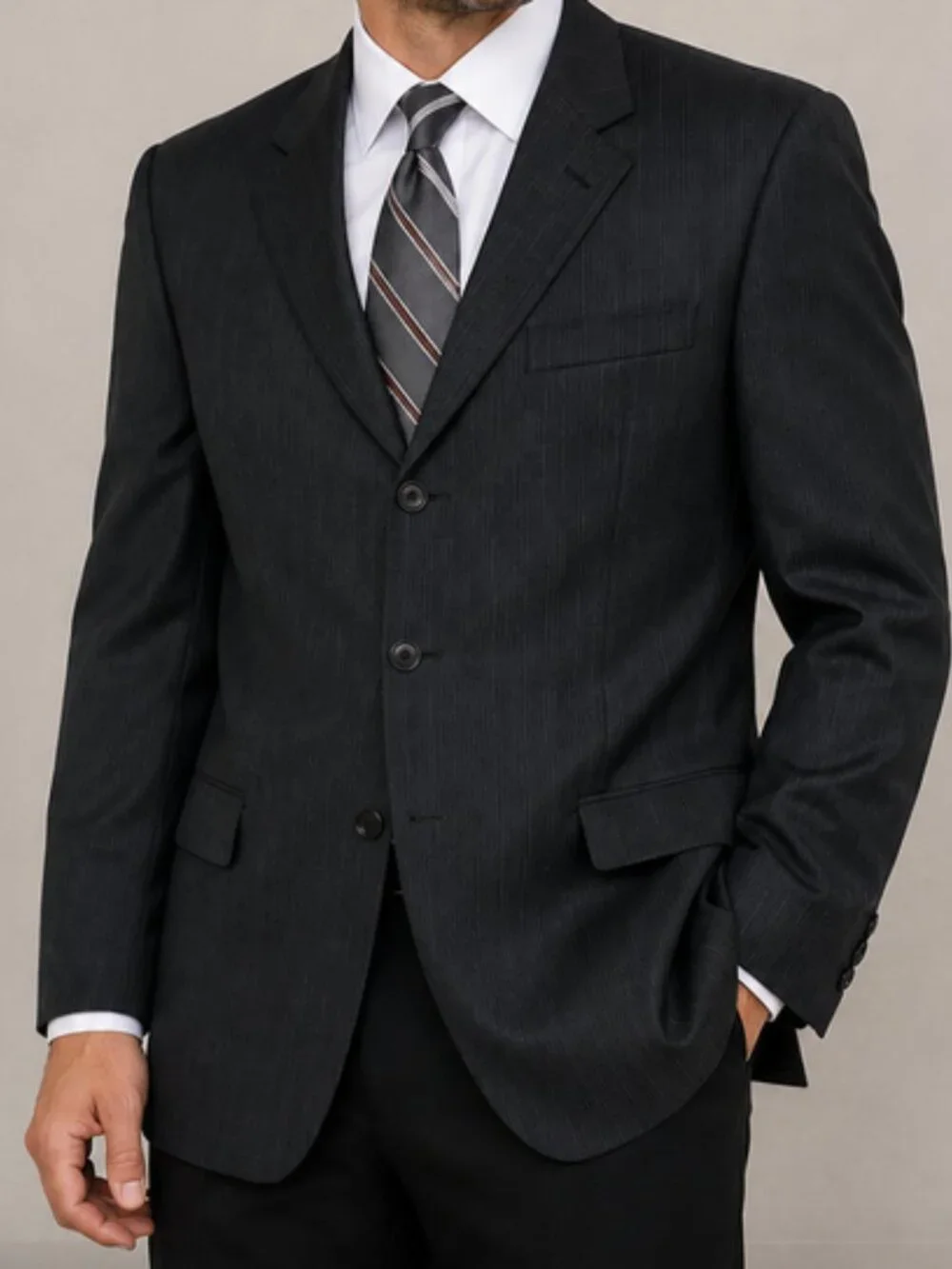 Claiborne Men’s Dark Gray Fine Pinstripe Suit Blazer Jacket 42R (216)